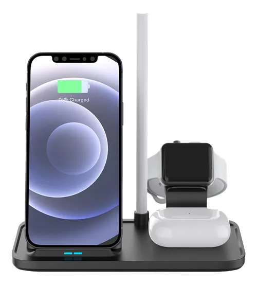 DELTACO 2-in-1 wireless charger, 10 W, 5 W, USB-A out 5 W, black