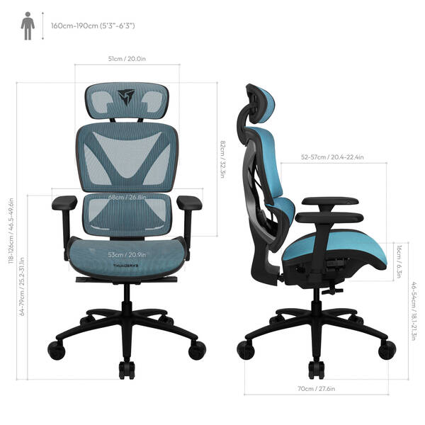ThunderX3 XTC Mesh Chroma Ergonominen -pelituoli, Turkoosi