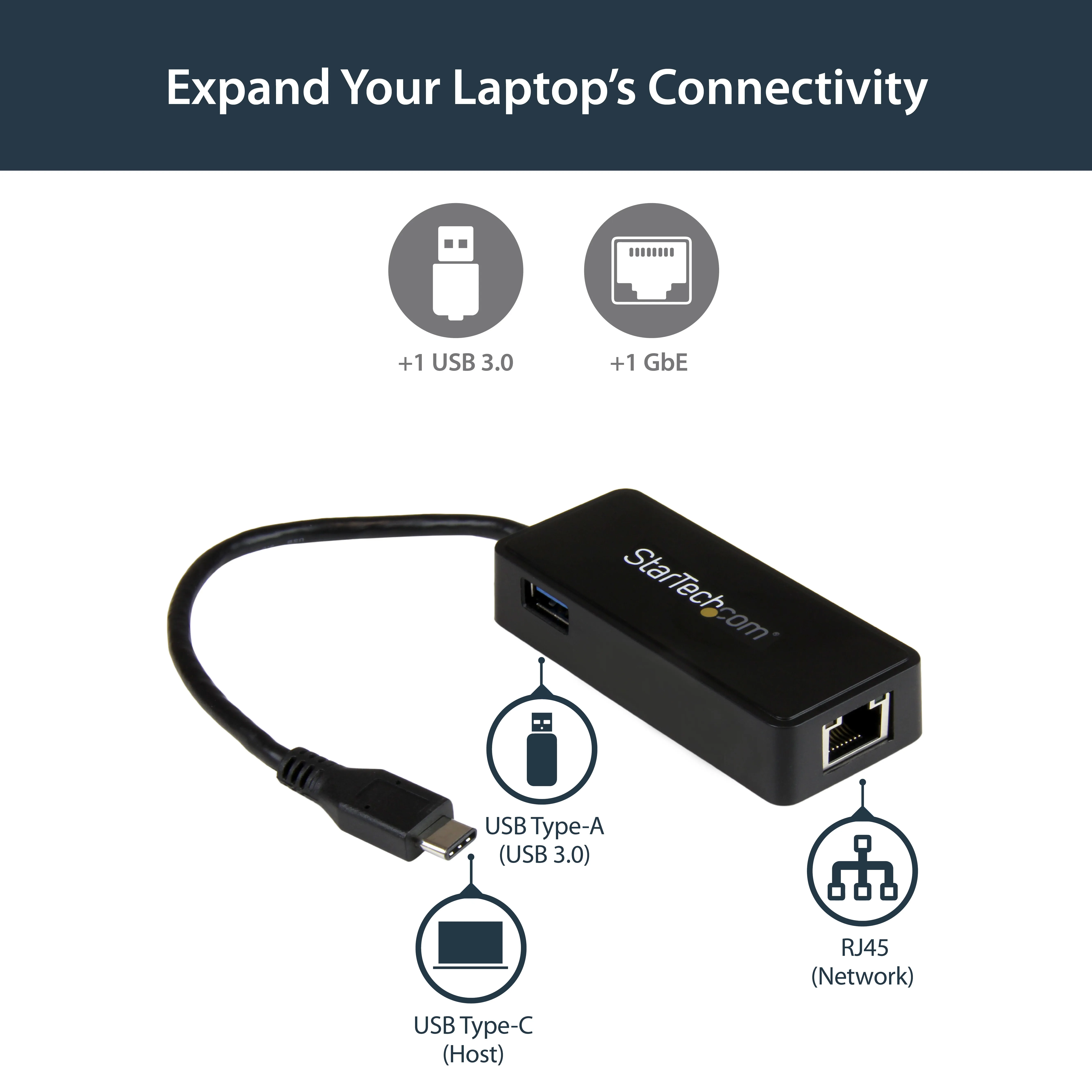 USB TYPE C TO GIGABIT ADAPTER - WITH EXTRA USB PORT