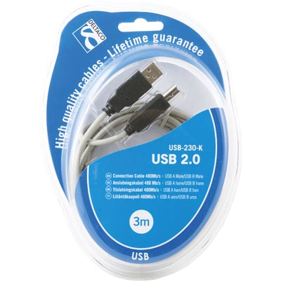 Deltaco USB-A - USB-B - cable, 3 m, Black