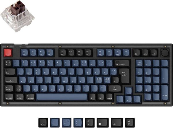 Keychron V5, QMK/VIA, RGB, Fully Assembled Knob, Frosted Black, Hot Swap 96%, K Pro Brown, -langaton pelin&auml;pp&auml;imist&ouml;