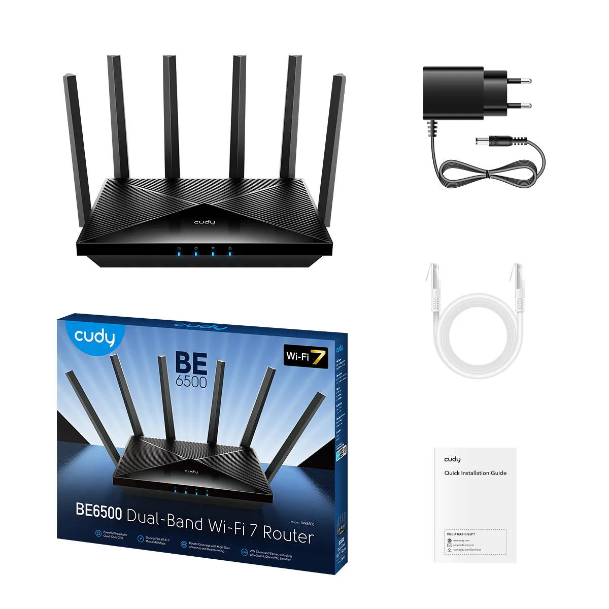 Cudy WR6500H router, Wi-Fi 7, Dual-band, med 2.5G WAN, svart