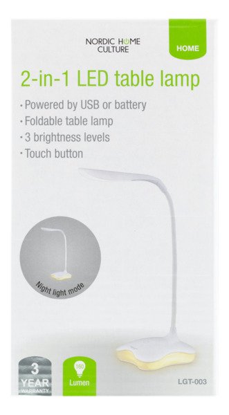 NORDIC HOME CULTURE LGT-003, 2-i-1 LED bordslampa, 160lm, USB, vit