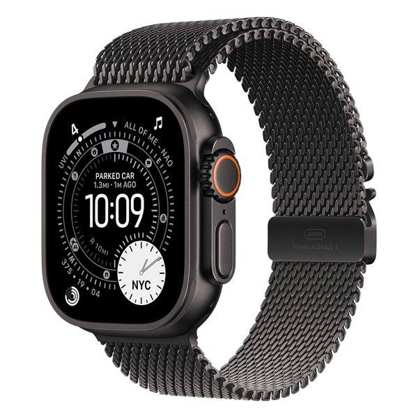 Apple Watch Ultra 3 49mm Black Titanium Case with Black Titanium Milanese Loop (Large)