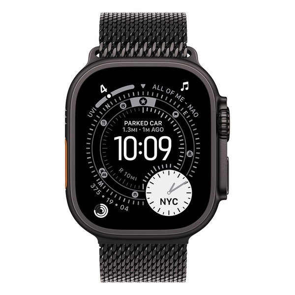 Apple Watch Ultra 3 49mm Black Titanium Case with Black Titanium Milanese Loop (Large)
