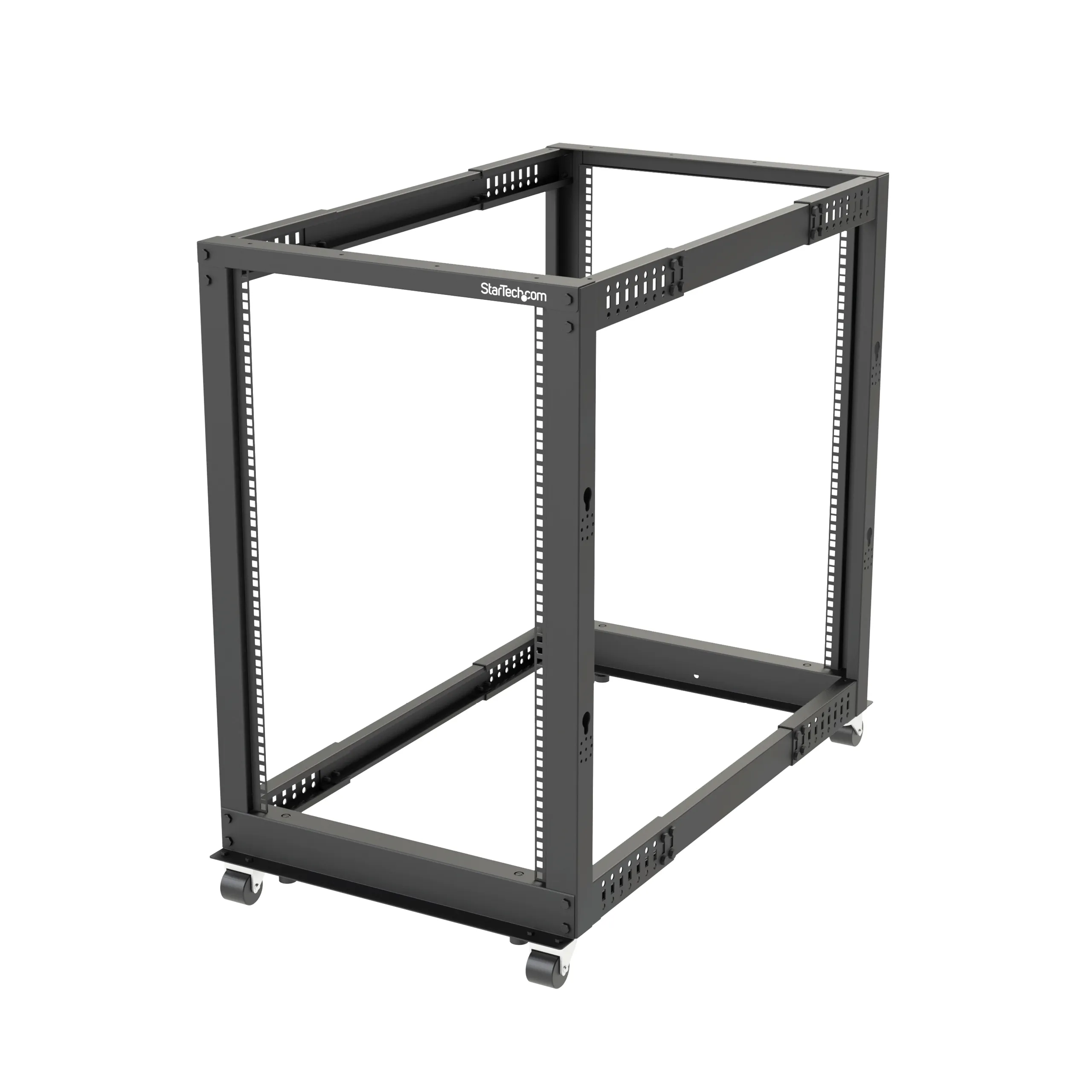 STARTECH.COM 18U Open Frame Rack - 4 Post - 22-40in. Adjustable Depth - 1200lb. Weight Capacity - w/ Casters and Cable Hooks