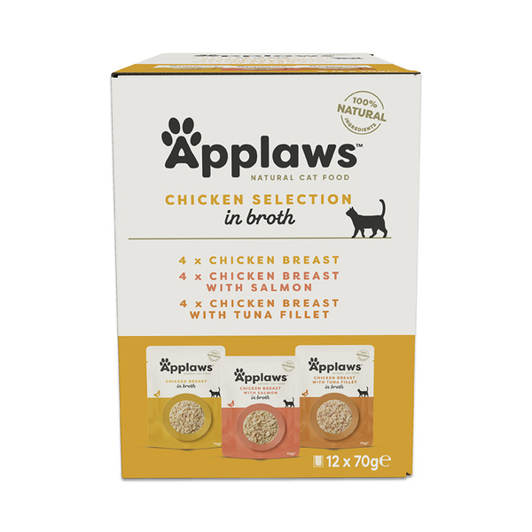 Applaws Chicken Selection in Broth, Wet food for cats, Adult, 12 x 70g