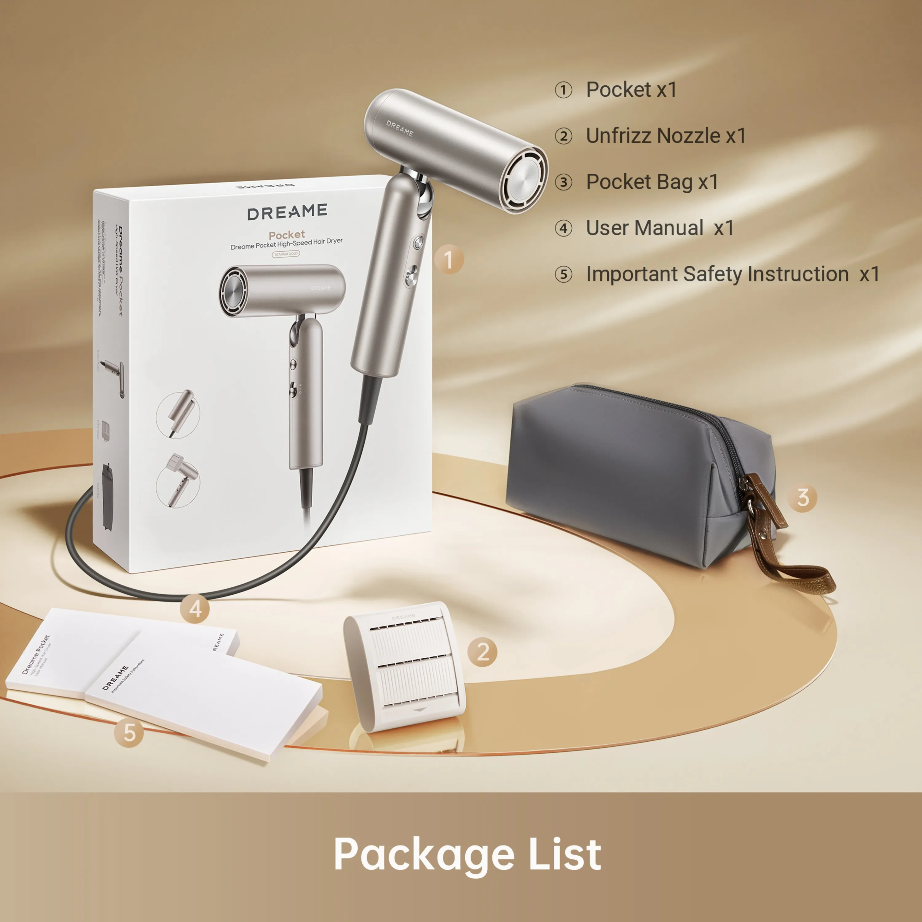 Dreame Pocket Pro AHD51-GOLD 1300 W h&aring;rtork, guld