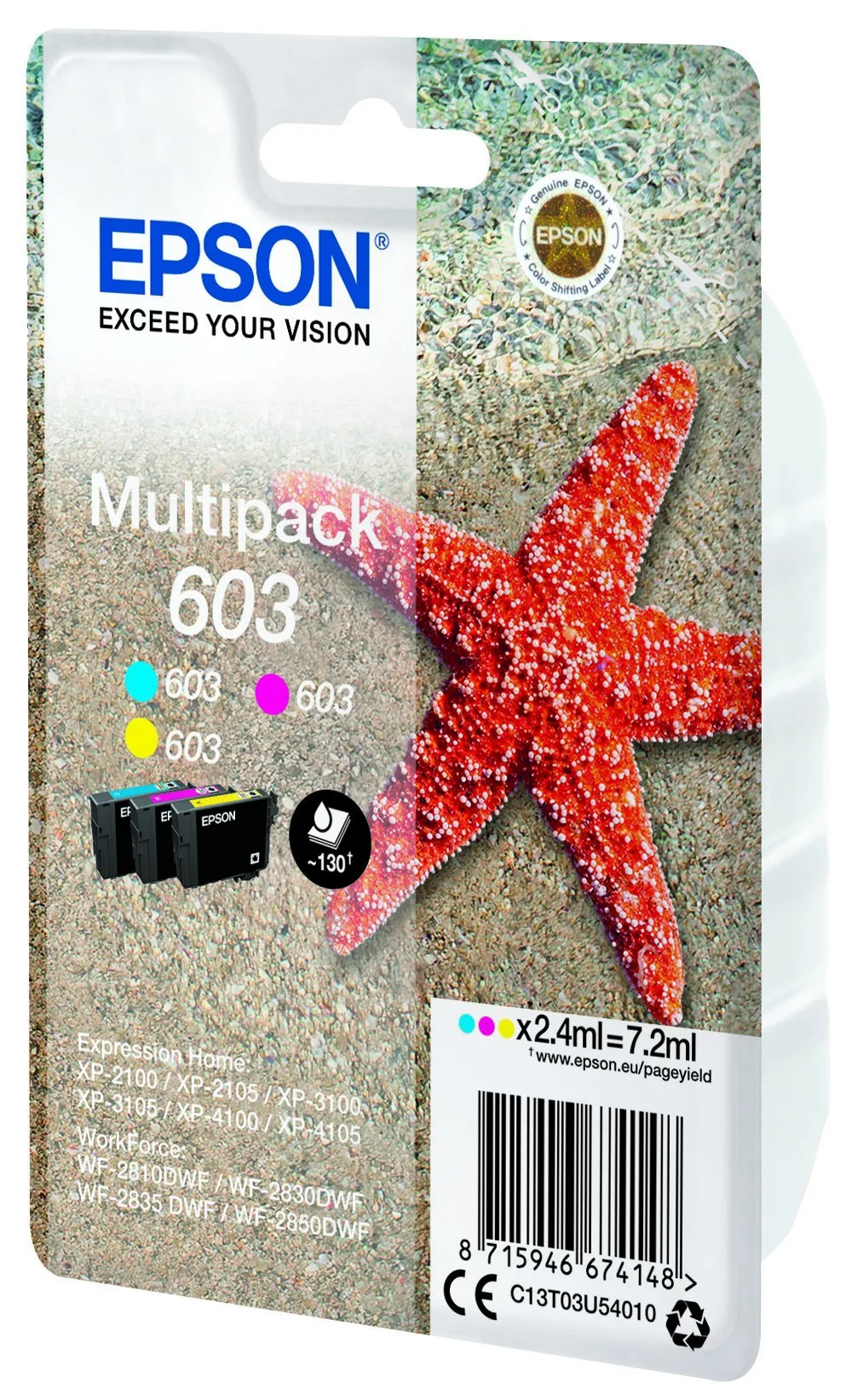 Epson 603 ink cartridge kit, 2.4 ml, Cyan/Magenta/Yellow, 3 pcs