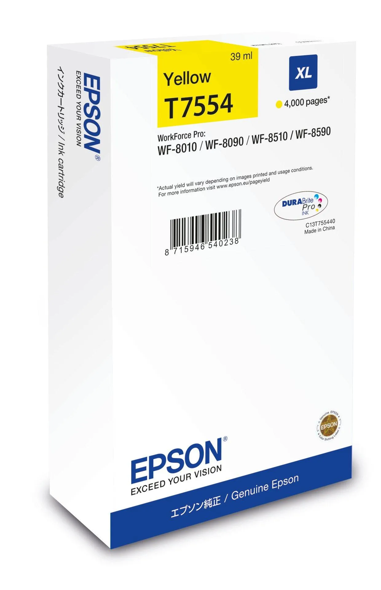 Epson WF-8xxx XL -mustekasetti, 39 ml, keltainen