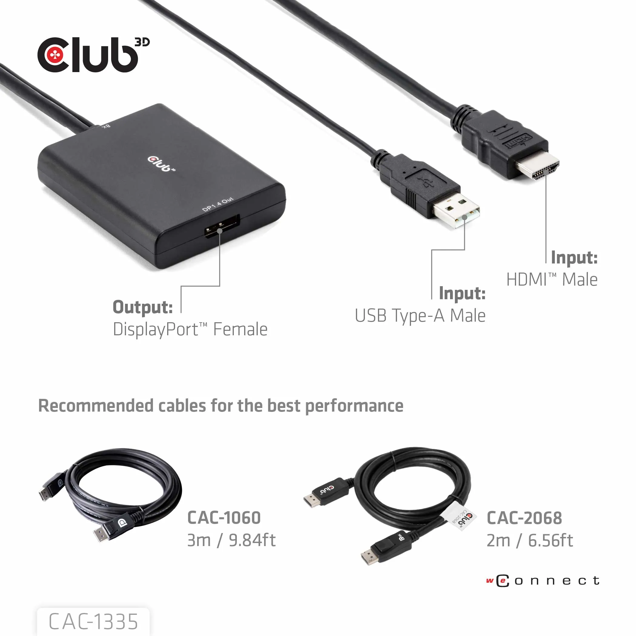 Club 3D HDMI 2.1 + Micro USB - DisplayPort active - adapter, Black