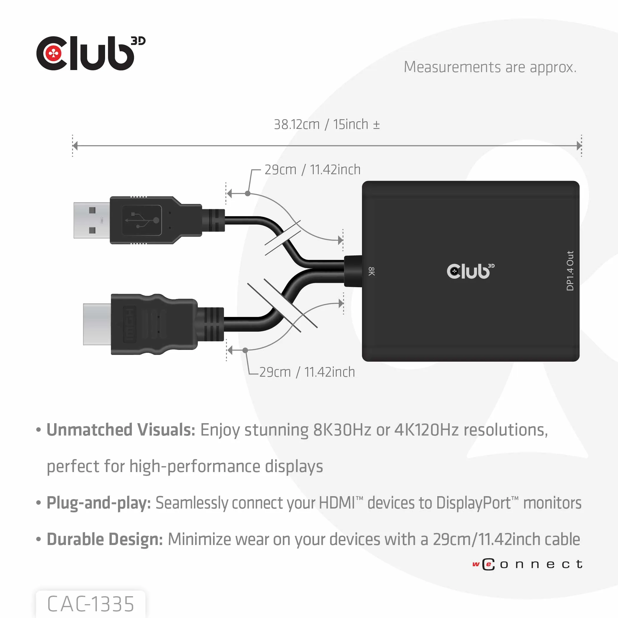 Club 3D HDMI 2.1 + Micro USB - DisplayPort active - adapter, Black