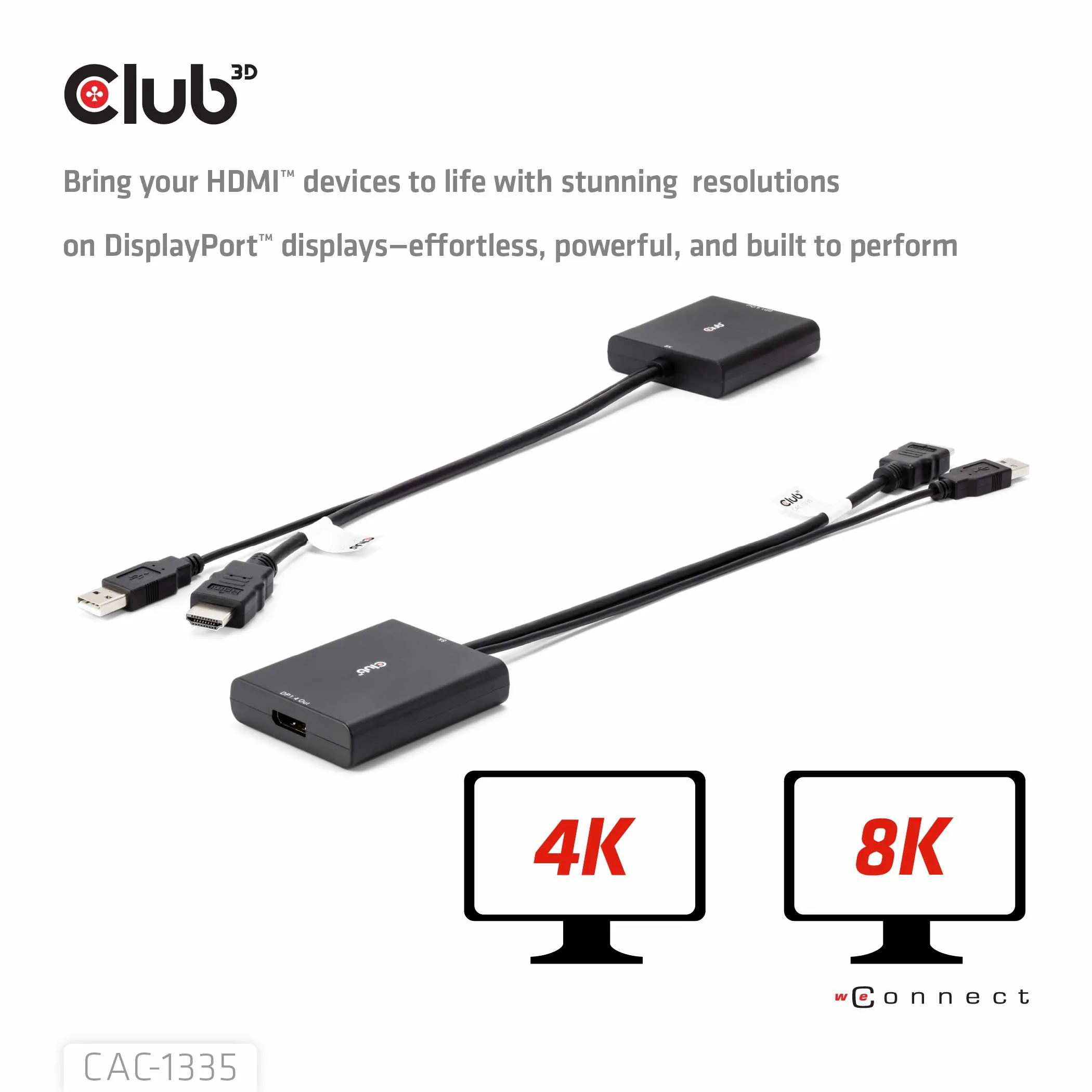 Club 3D HDMI 2.1 + Micro USB - DisplayPort active - adapter, Black