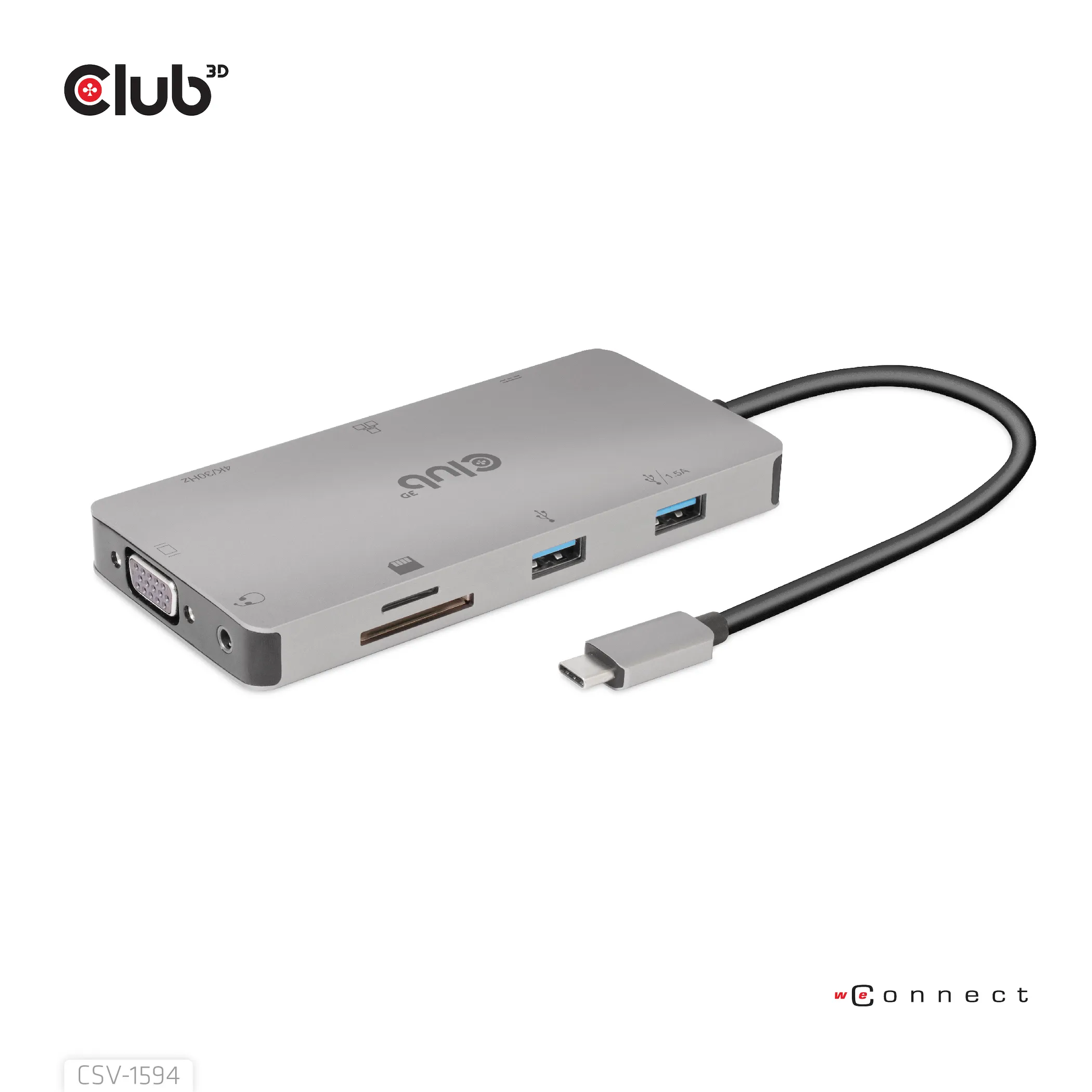 Club 3D 3.1 Gen1 USB-C 9-in-1 - hub, Grey