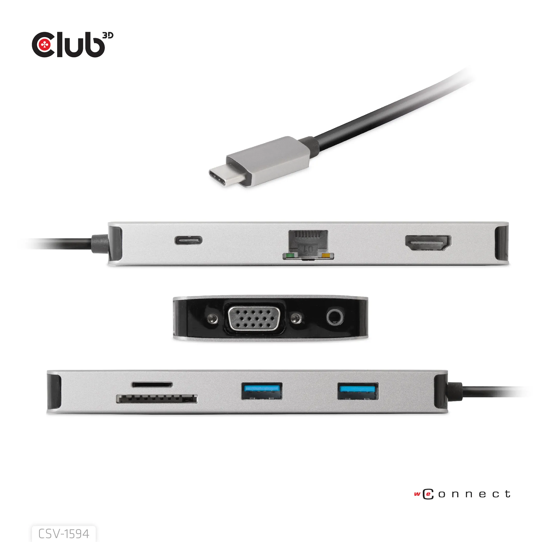 Club 3D 3.1 Gen1 USB-C 9-in-1 - hub, Grey