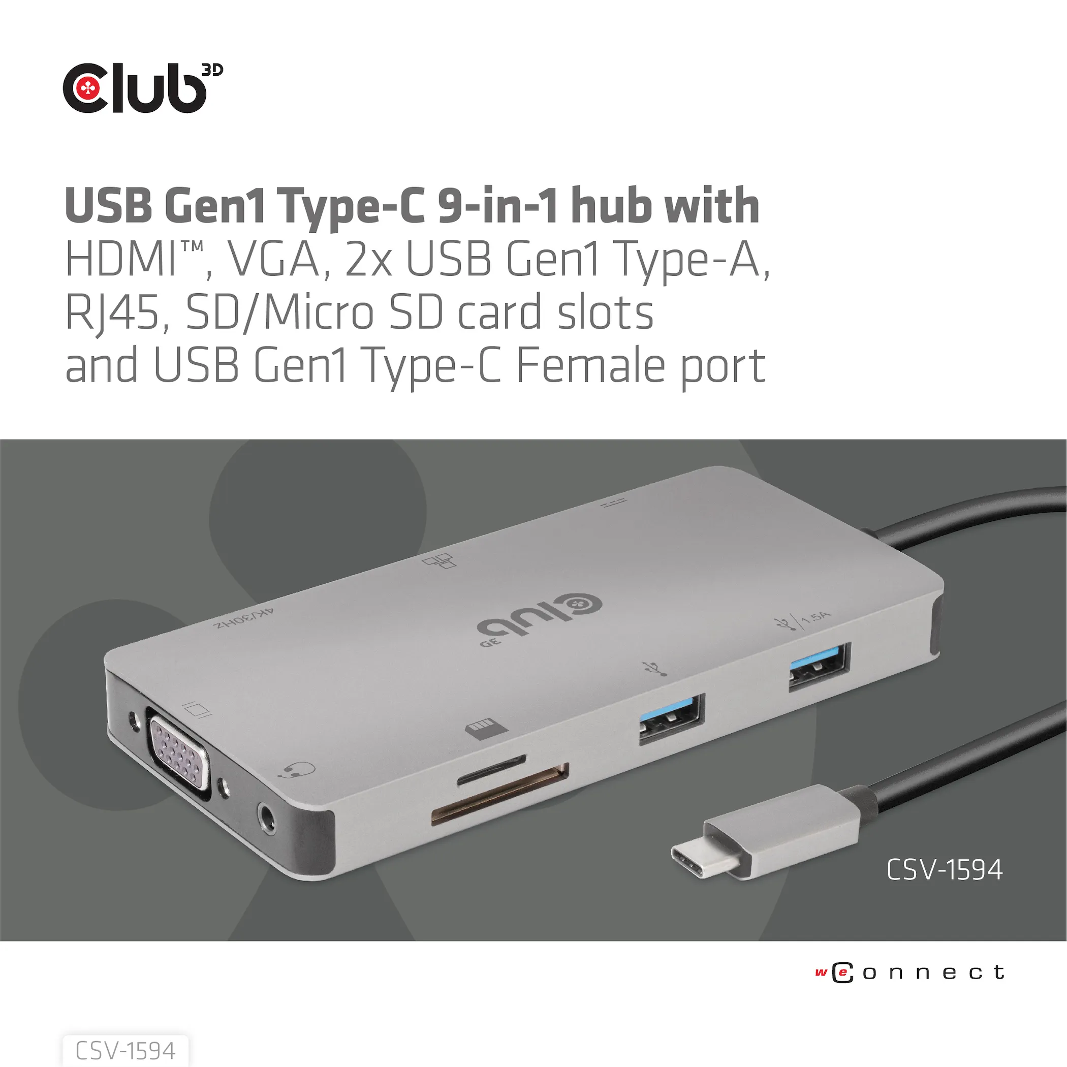 Club 3D 3.1 Gen1 USB-C 9-in-1 - hub, Grey