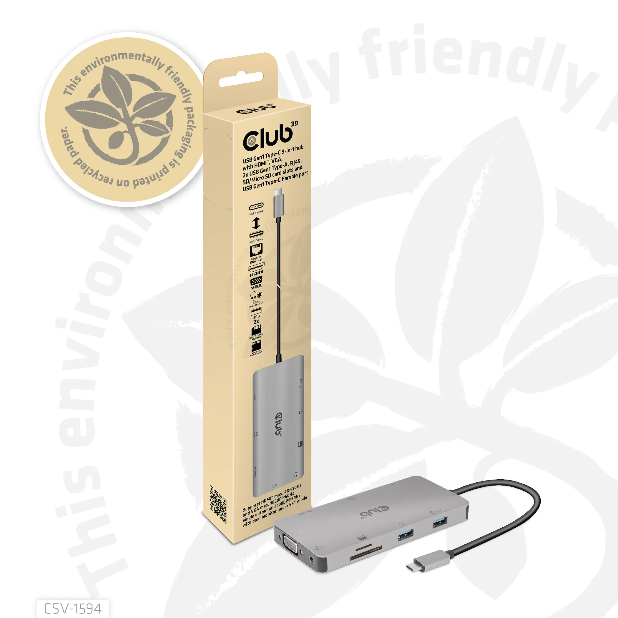 Club 3D 3.1 Gen1 USB-C 9-in-1 - hub, Grey