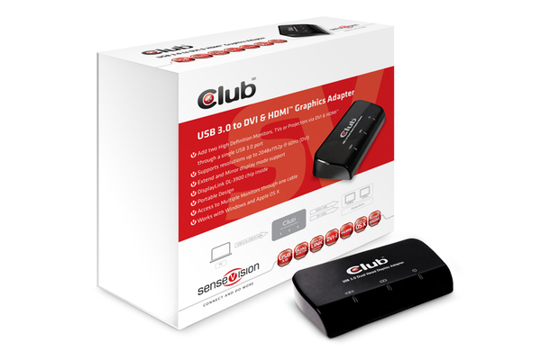 CLUB 3D USB 3.0 GFX TO DVI + HDMI Max resolution 2048x1152 (DVI-I) + 2048x1152 (HDMI)