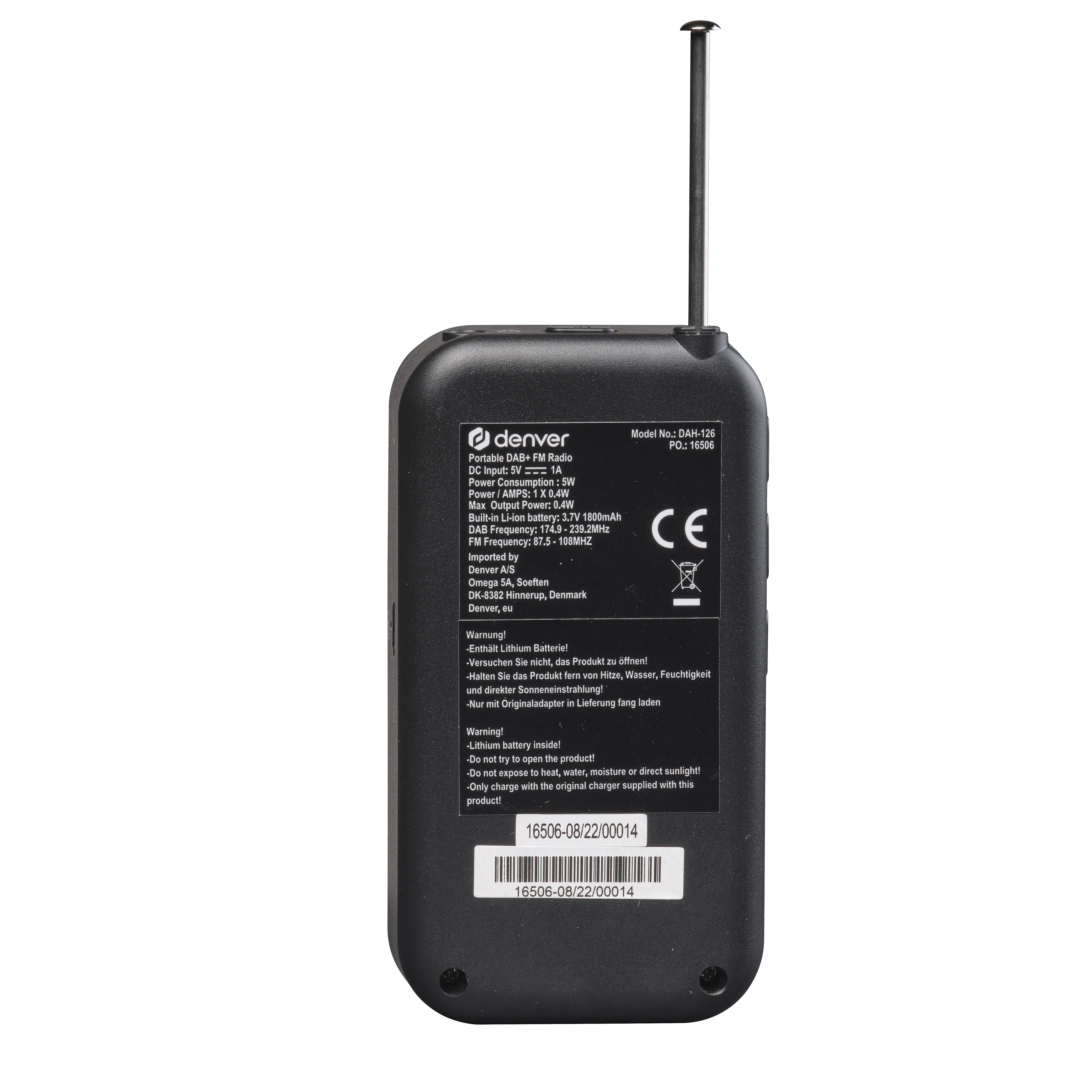 DENVER DAH-126 B&auml;rbar DAB+/FM-radio - Svart