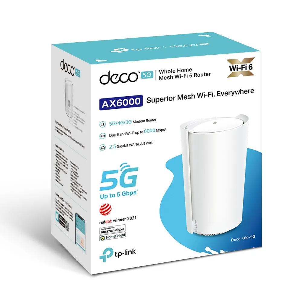 TP-Link Deco X80-5G -mesh WiFi -j&auml;rjestelm&auml;, Wi-Fi 6, AX6000, Dual-band, valkoinen