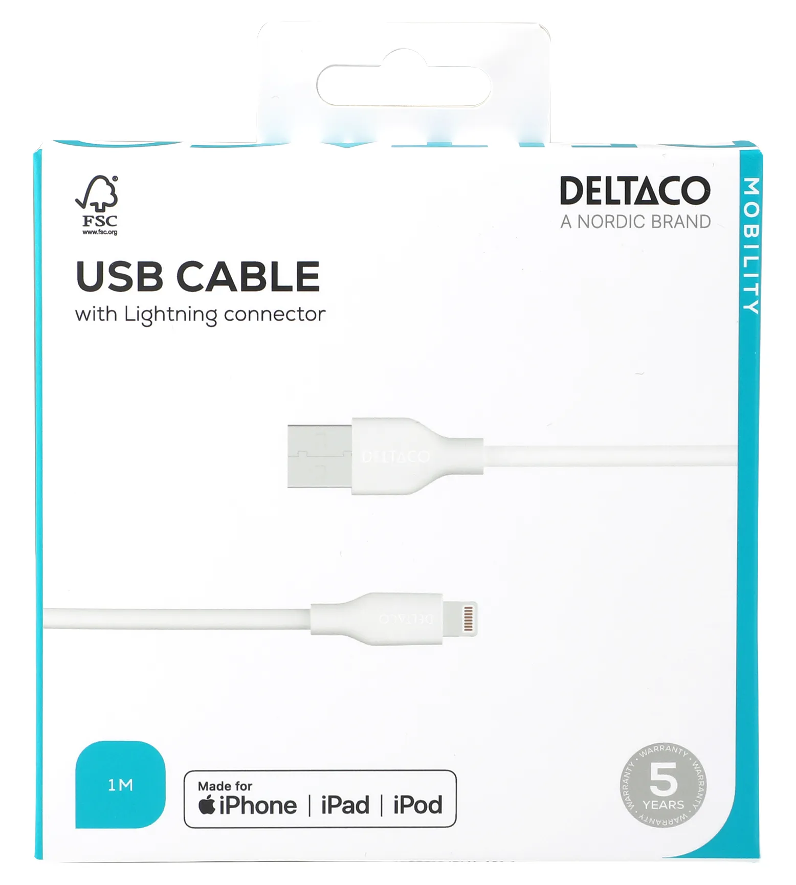 Deltaco USB-A - Lightning, C189 - cable, White, 1m