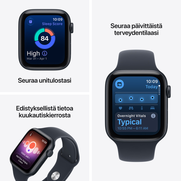 Apple Watch SE 3 (GPS + Cellular) 44 mm keskiy&ouml;nsininen alumiinikuori ja musteensininen urheiluranneke, S/M
