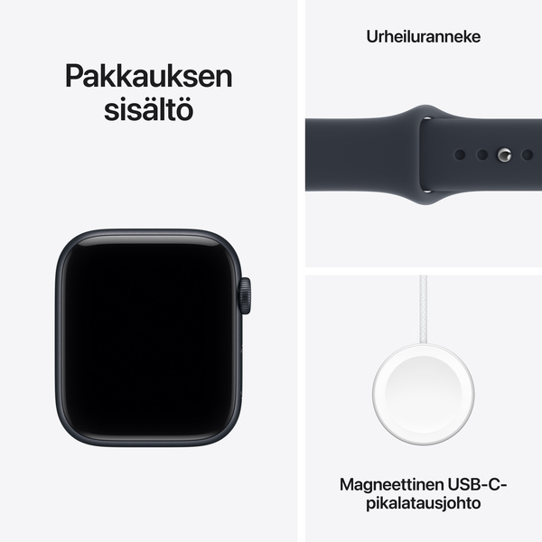 Apple Watch SE 3 (GPS + Cellular) 44 mm keskiy&ouml;nsininen alumiinikuori ja musteensininen urheiluranneke, S/M