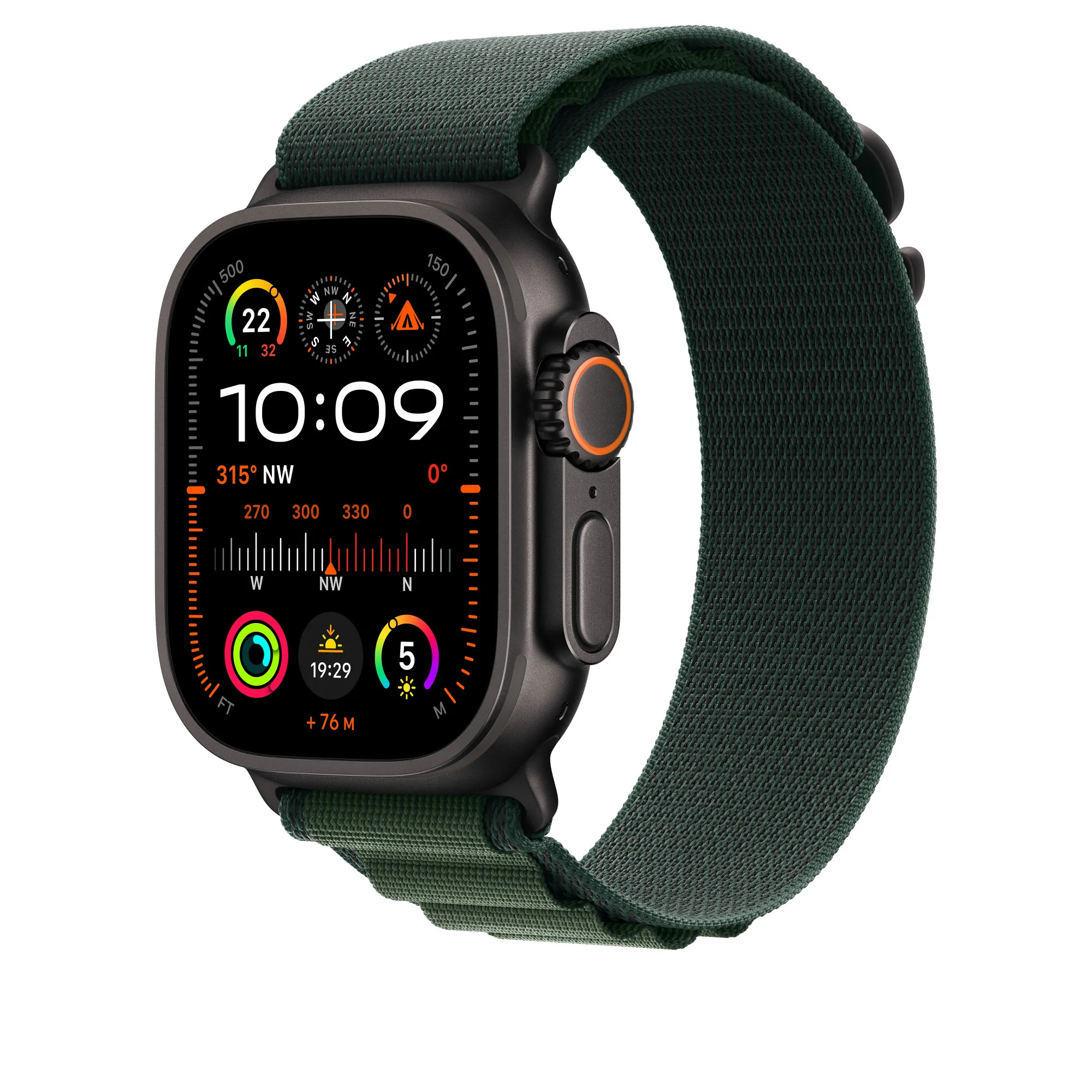 Apple Watch 49 mm - Bergsloop, Mörkgrön / Svart titan, Medium