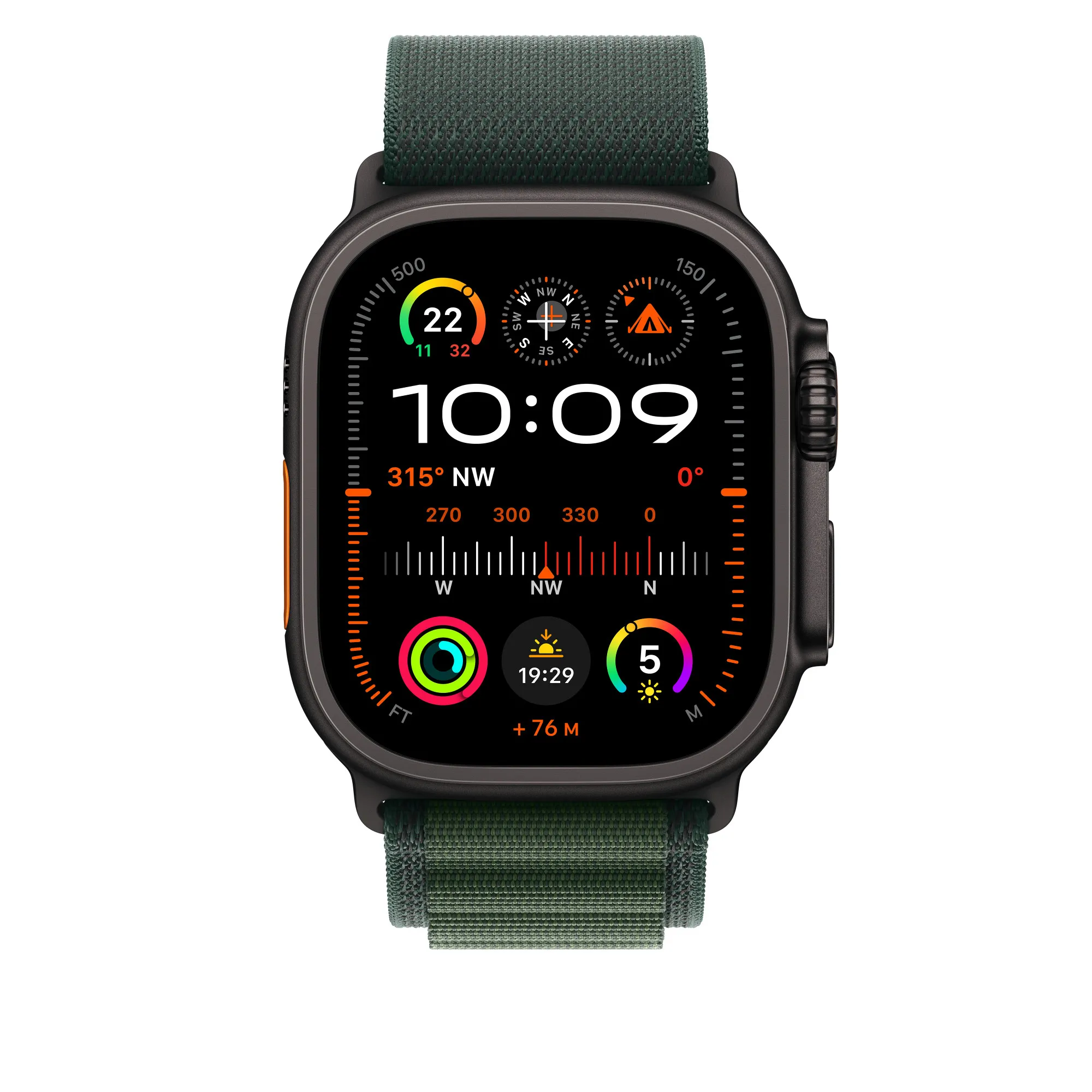 Apple Watch 49 mm - Bergsloop, Mörkgrön / Svart titan, Medium