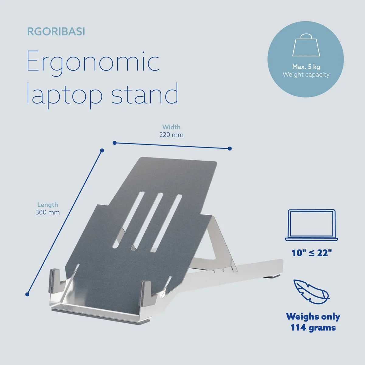 R-Go Riser Basic laptop stand, Silver