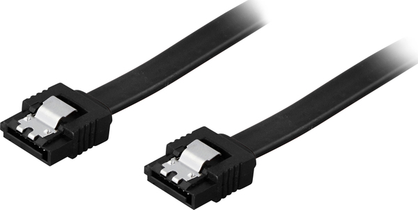 DELTACO SATA-kabel, SATA 6Gb/s, lås-clips, rak-rak, 0,5m, svart