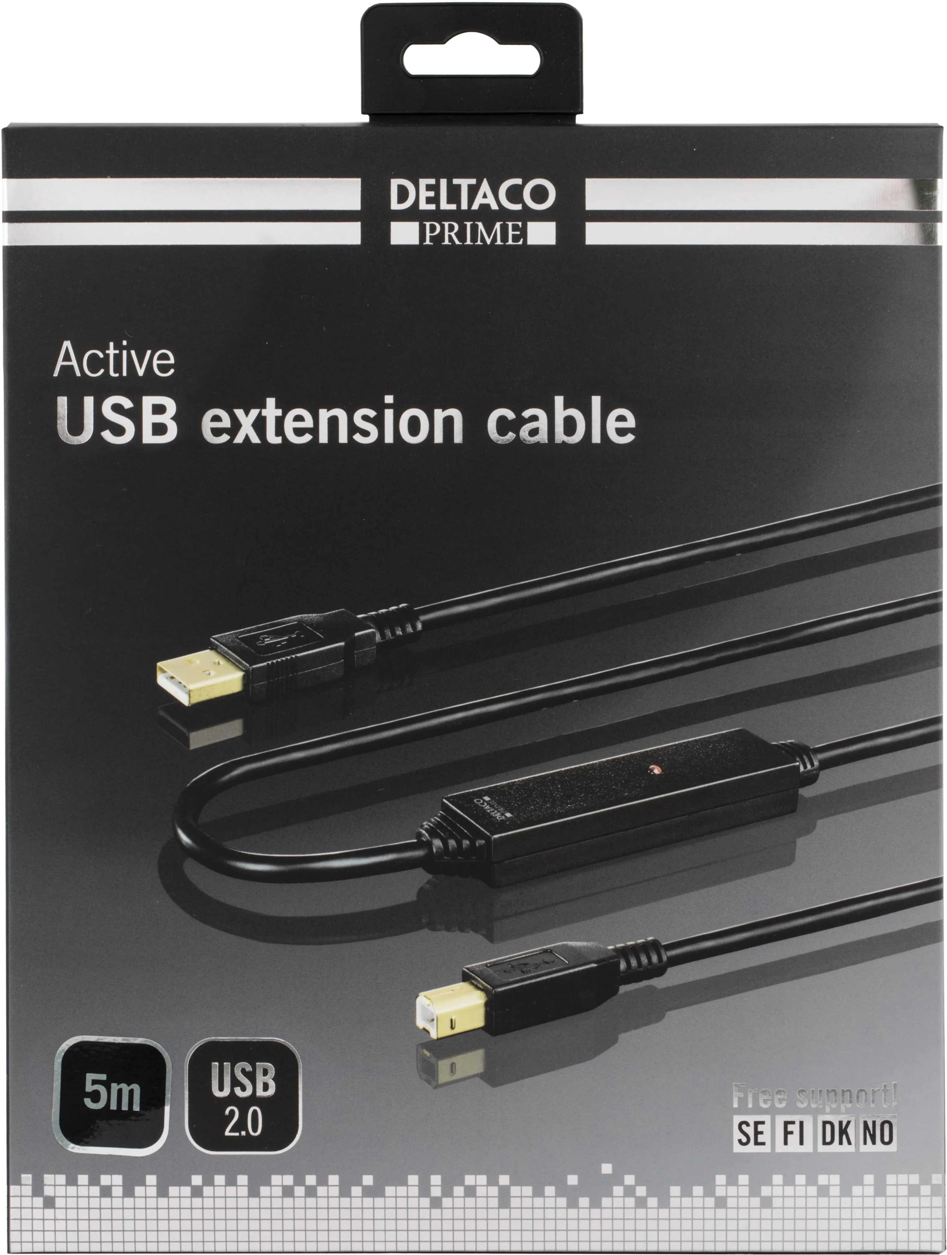 Deltaco USB-A - USB-B - cable, 5 m, Black