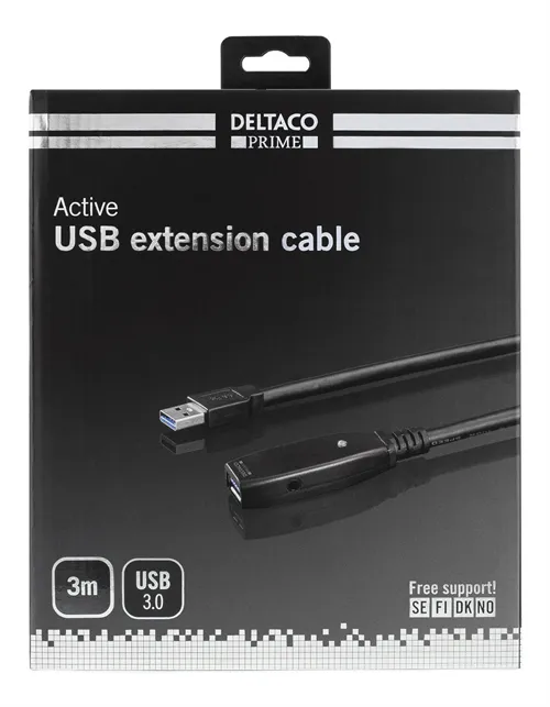 Deltaco Active USB-A 3.0 -jatkokaapeli, 3 m, Musta