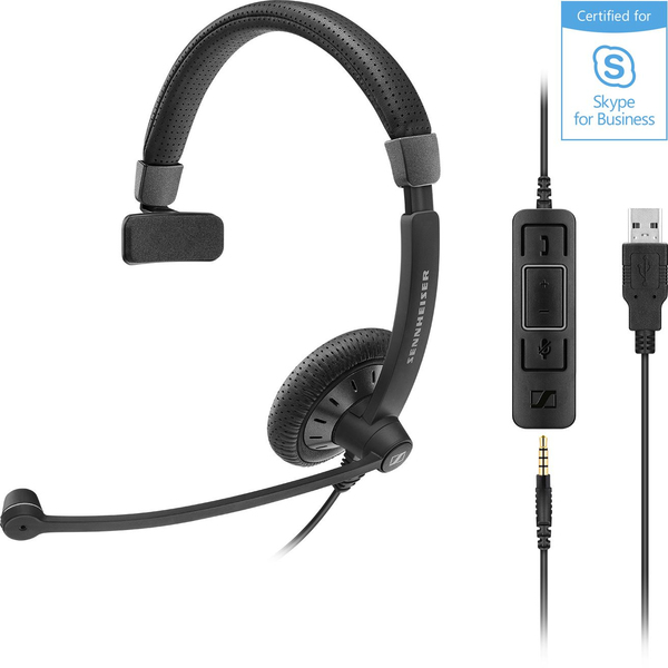 SENNHEISER WIRED MONAURAL HEADSET, 3.5 MM, USB, IN-LINE CALL CONTROL ON USB CABLE MS
