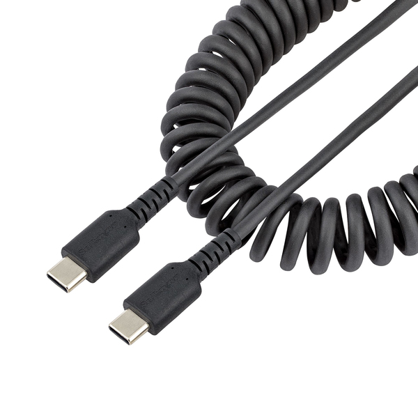 USB C CHARGING CABLE - 50CM - (20IN) COILED CABLE BLACK