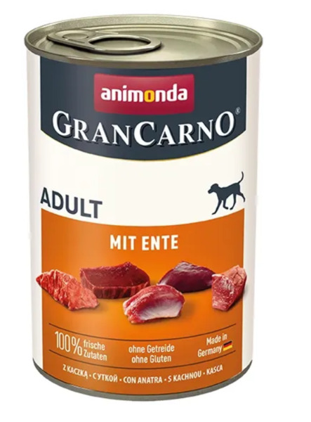 ANIMONDA GranCarno Adult with Duck, V&aring;tfoder f&ouml;r hund, Spannm&aring;lsfritt, 400 g