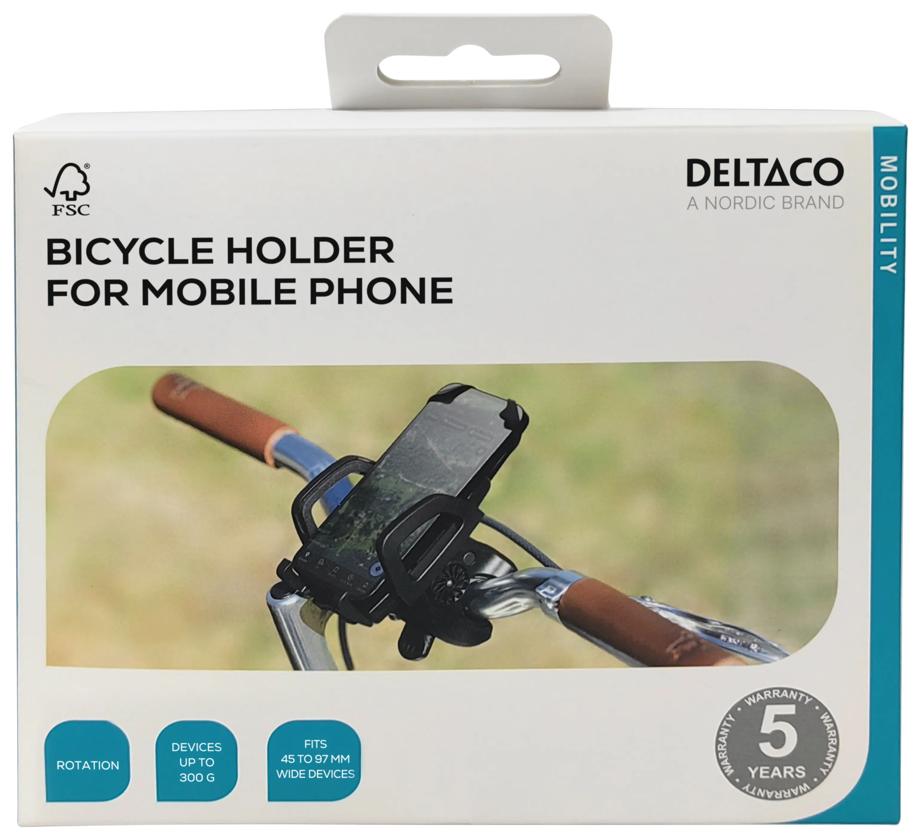 DELTACO bicycle holder, rotatable, for mobile phones, black