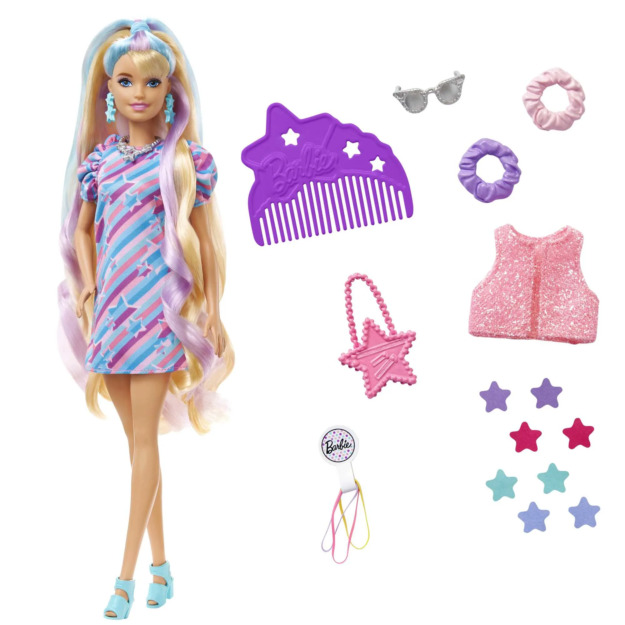 Mattel Barbie Totally Hair Doll (blonde) in star print dress