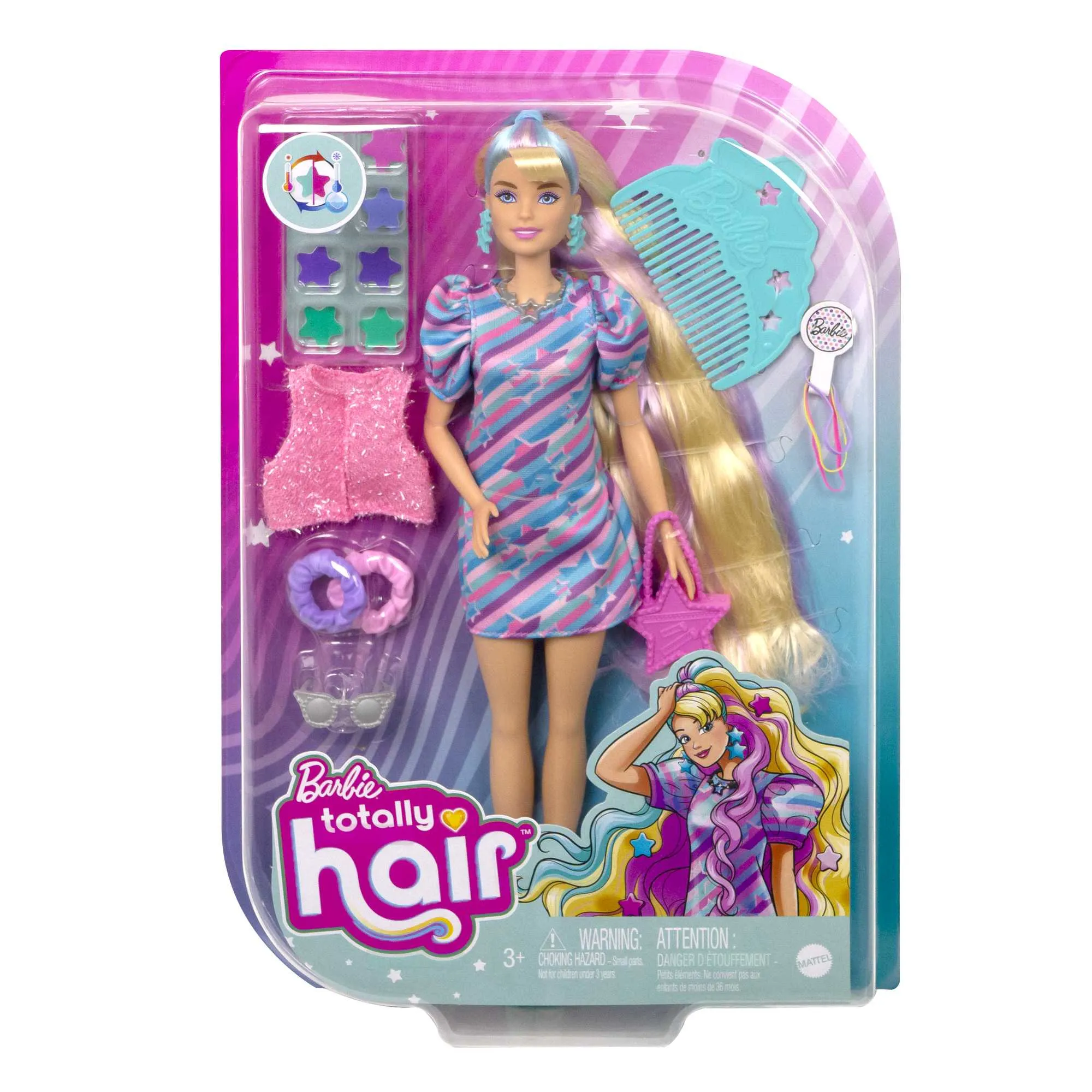 Mattel Barbie Totally Hair Doll (blonde) in star print dress