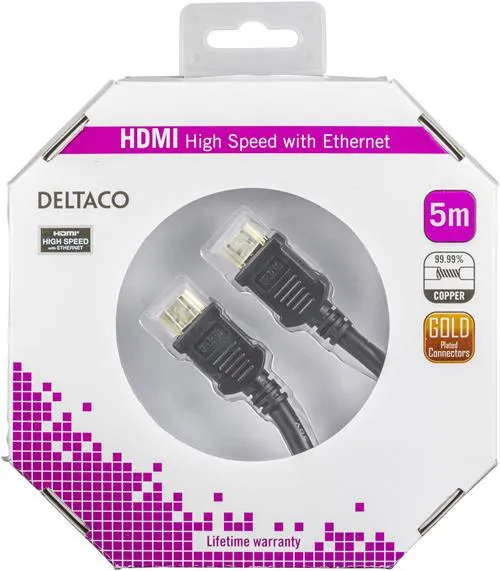 Deltaco HDMI &ndash; HDMI 1.4b - cable, 5 m, Black