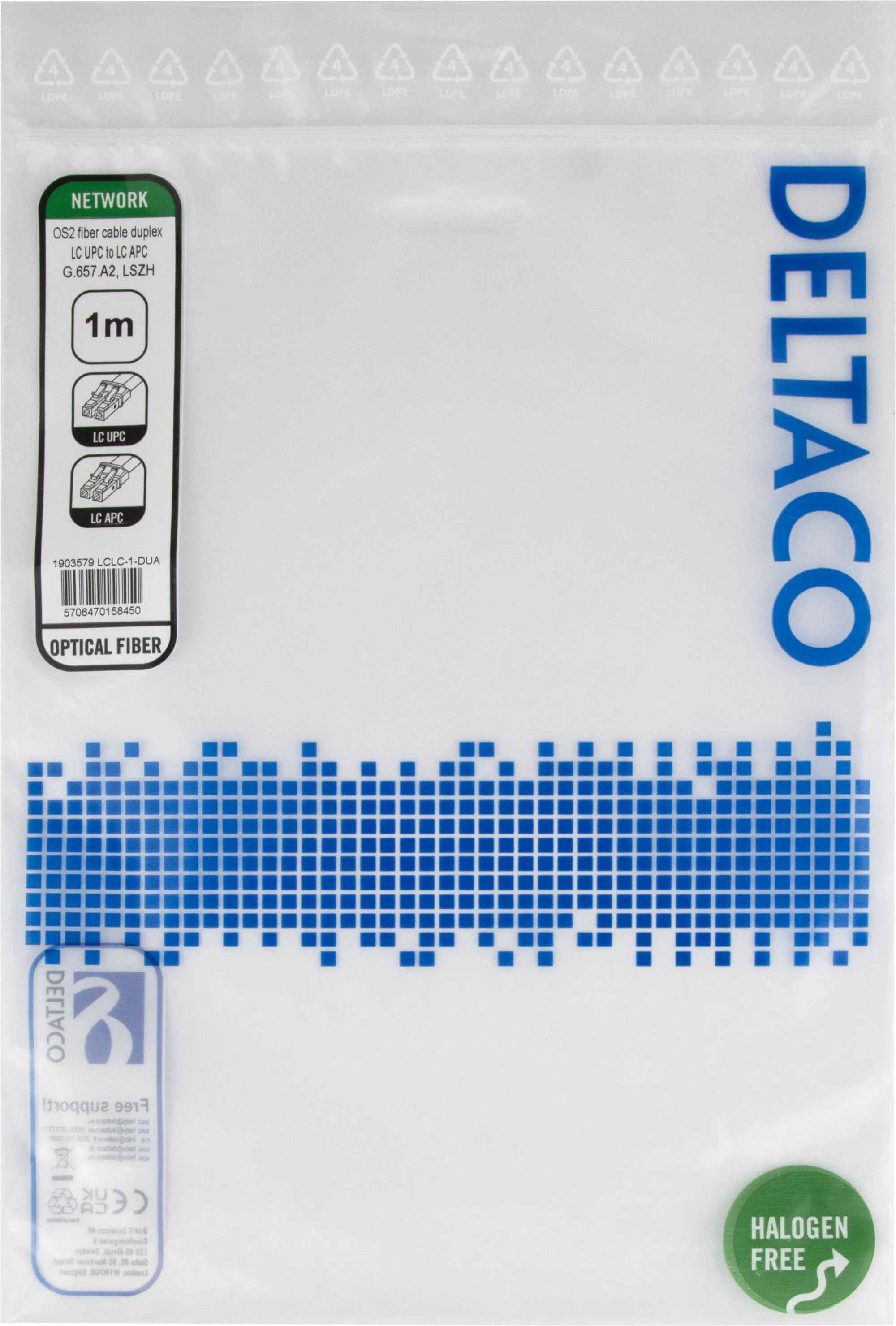 Deltaco OS2 LSZH LC-LC 1m fiberkabel, gul