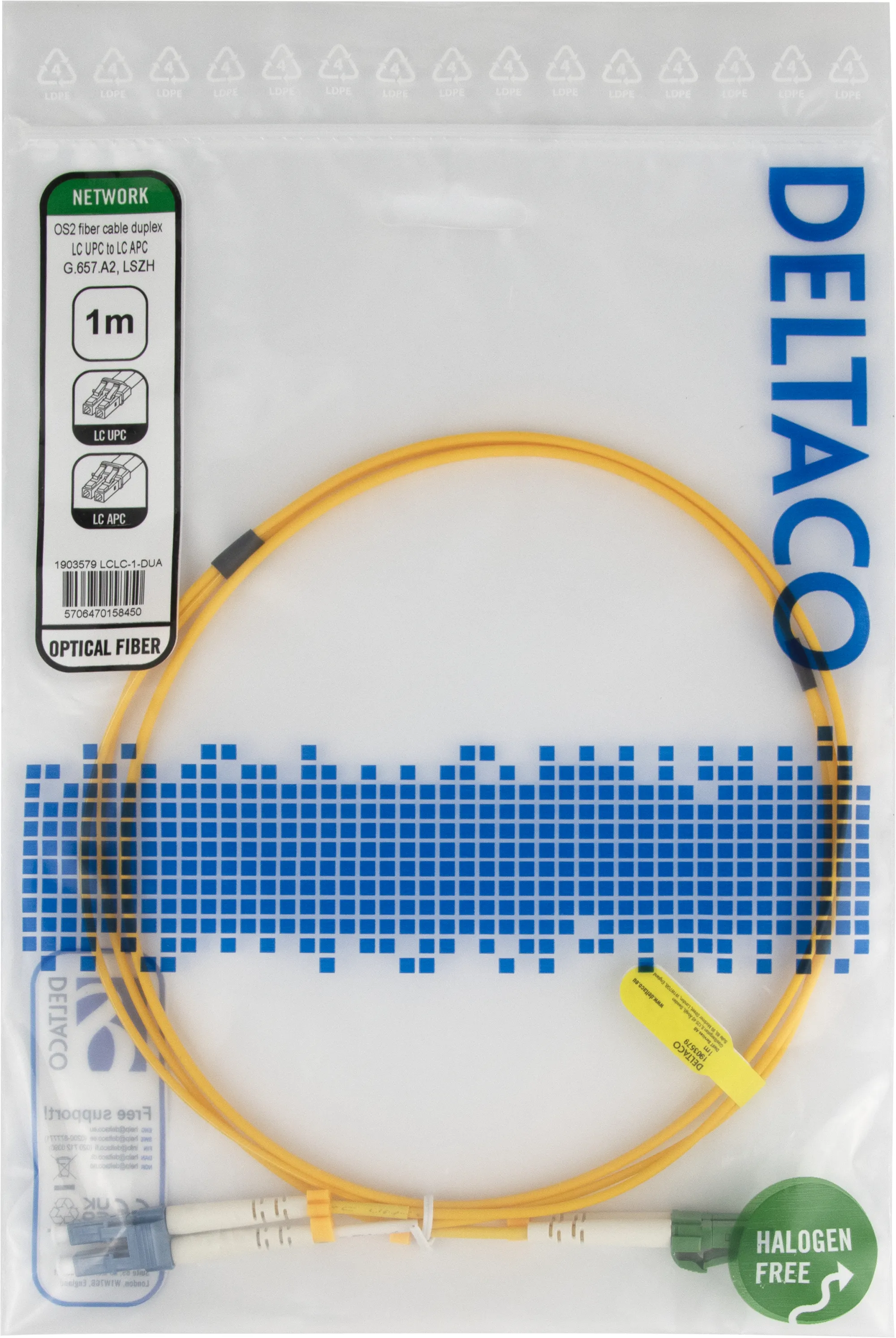 Deltaco OS2 LSZH LC-LC 1m fiberkabel, gul