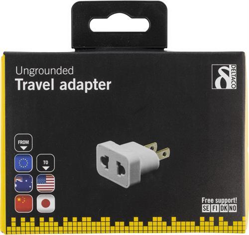 DELTACO reseadapter, EU till US, ojordad, 110-250V, 10A, vit