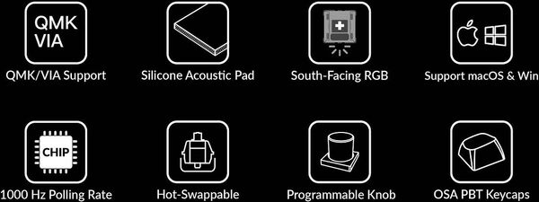 Keychron V2, QMK/VIA, RGB, Hot Swap 65%, Fully Assembled Knob, Frosted Black, K Pro Red - wireless gaming keyboard