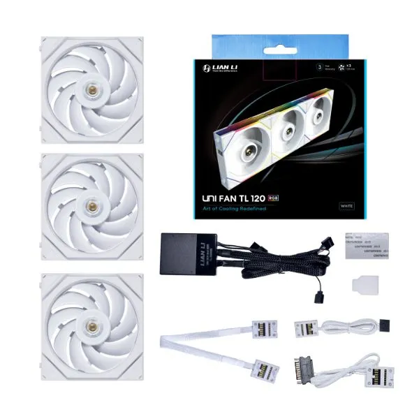Lian Li UNI FAN TL 120 PWM RGB Fan Kit, Fluid Dynamic Bearing, 120mm, 3-pack, White