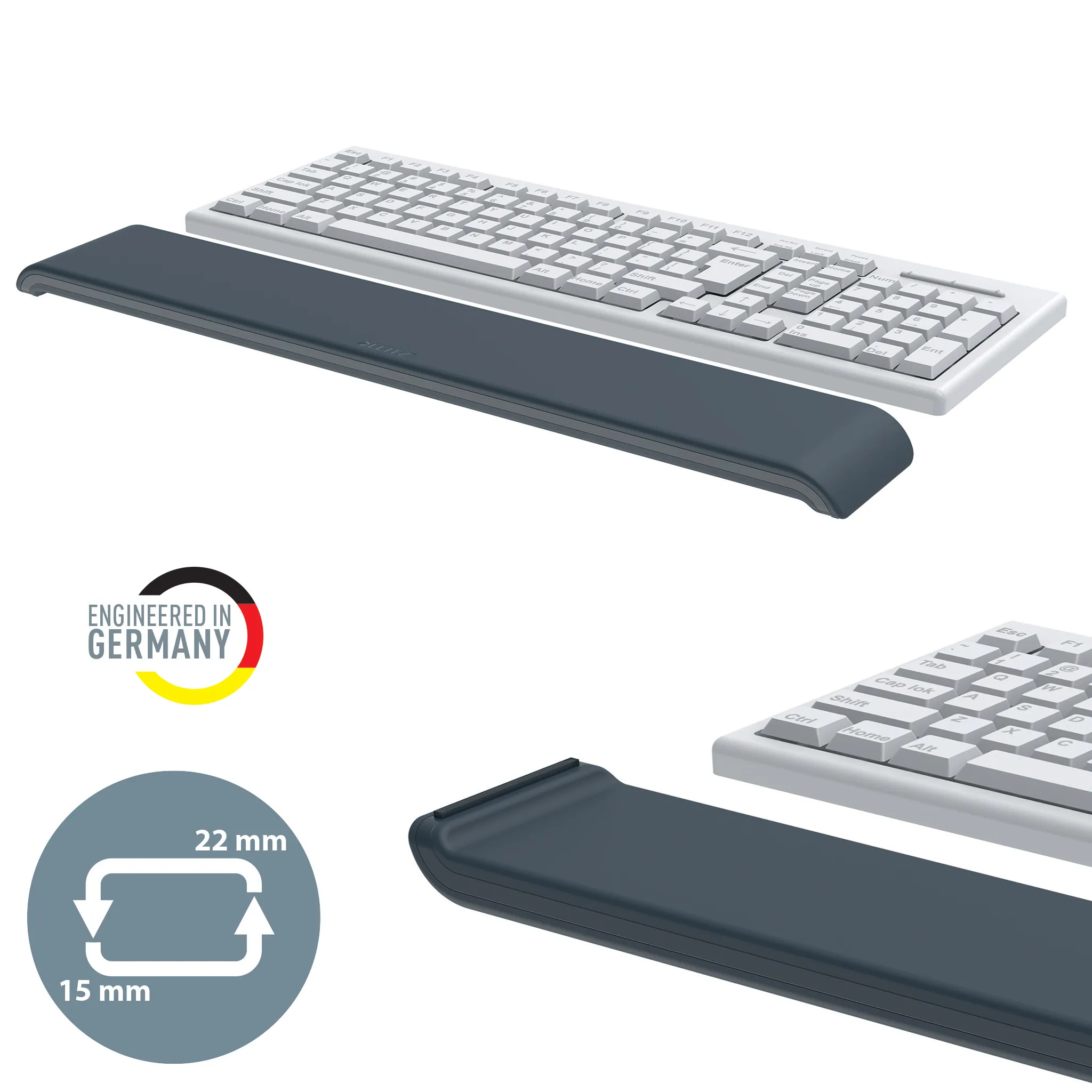 Leitz L:Ergo - wrist rest, dark grey, 22x437x72mm