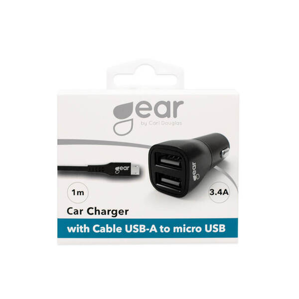 GEAR Laturi 12-24V 2xUSB 3.4A Musta MicroUSB Johto 1m