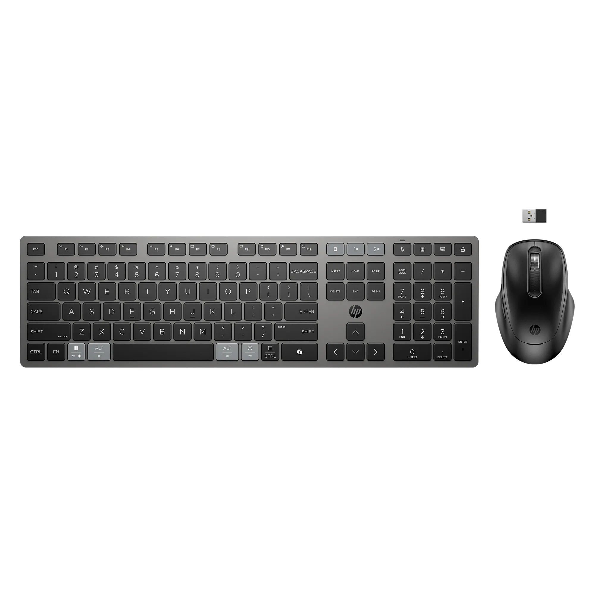 HP 725 Multi-Device Rechargeable Wireless Keyboard and Mouse, Black