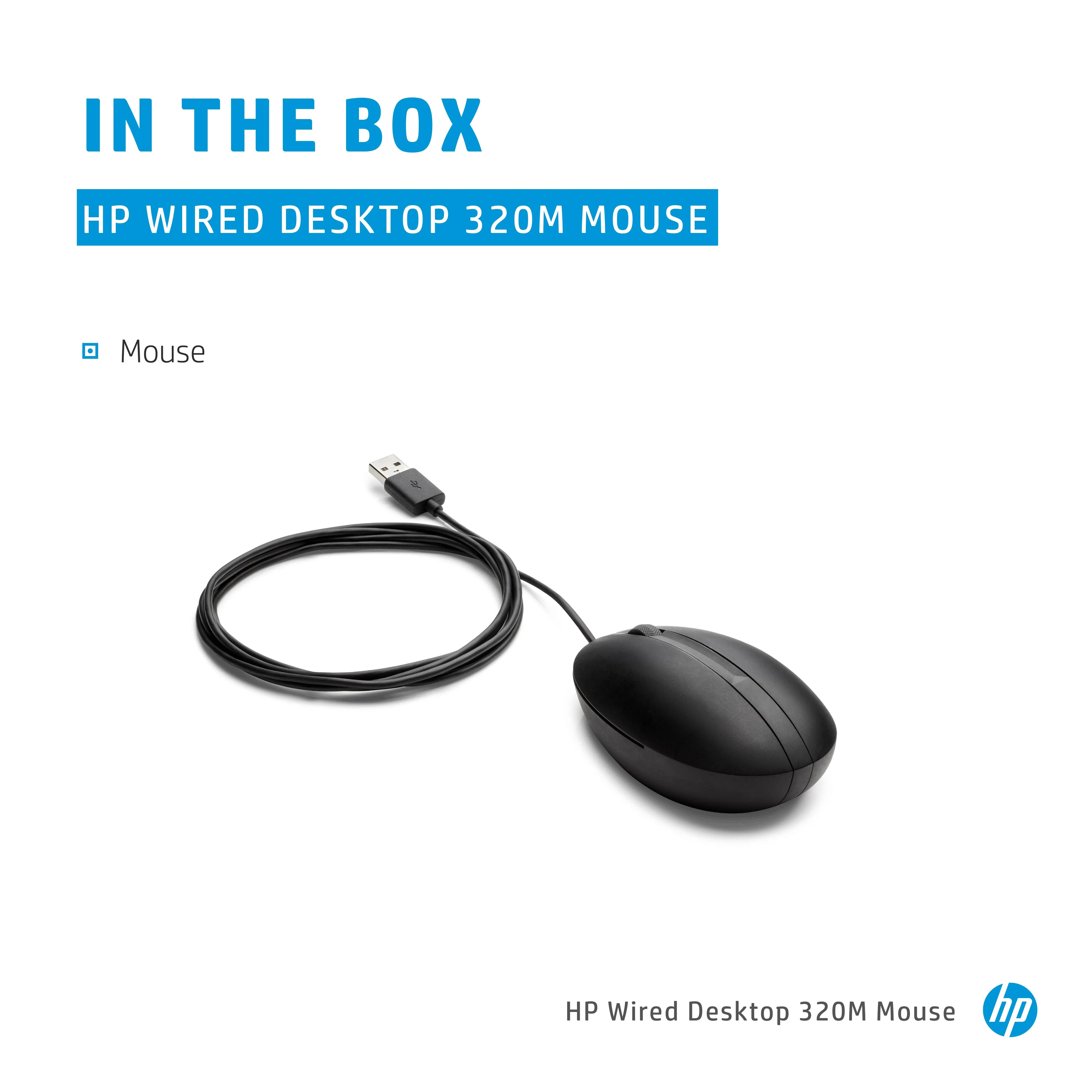 HP Desktop 320M Wired Mouse, Black