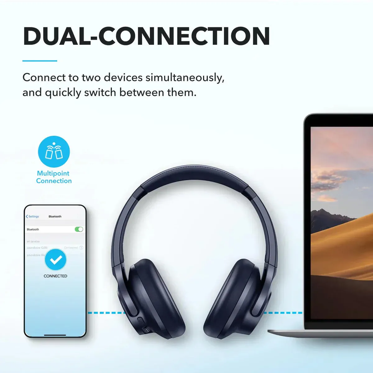 Anker Soundcore Q20i Hybrid ANC -langattomat kuulokkeet, Sininen